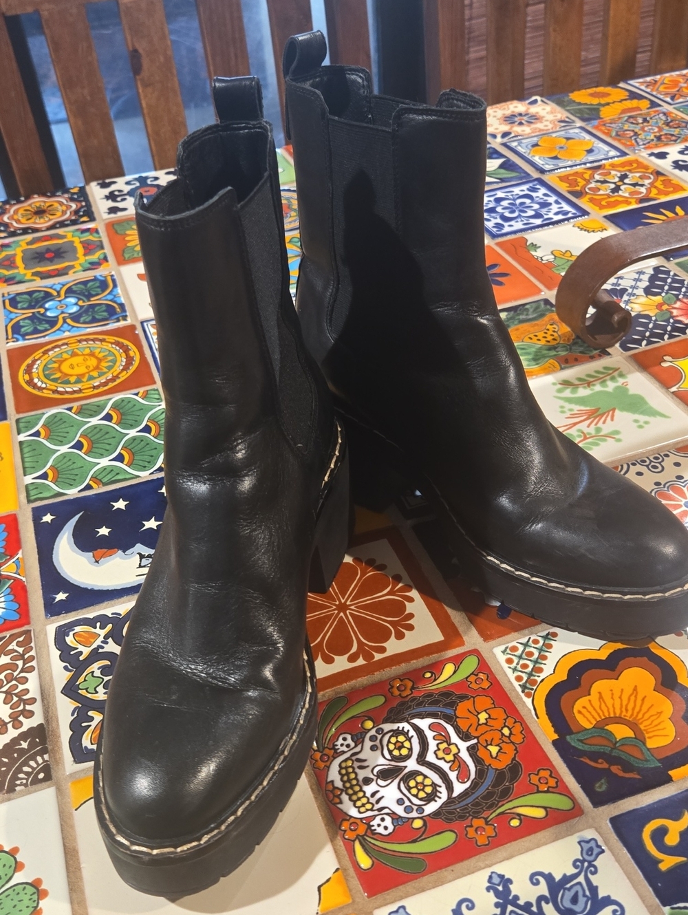 Sam Edelman Black Leather Platform Chelsea Booties